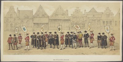 Utrechti maskara, c. tábla: államférfiak, 1856 Az államférfiak (cím a tárgyon) The Founders of Dutch Freedom, (I. Vilmos kora) bemutatta H.H. az utrechti diáktestület tagjai az Utrec fennállásának 220. évfordulója alkalmából alkotó: Anonymous
