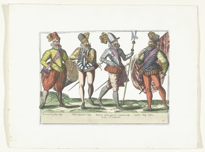 Négy spanyol katona egyenruhában, 1580 körül Katonai espagnol jelmezek (cím a tárgyon) alkotó: Anonymous