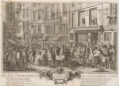 Szélkereskedelem a Rue Quinquempoix-ban, 1720 De Regte A Quinquempoix-i szorosban tartott Wind Negotie képe Parys felé (cím az objektumon) A bolondság nagy jelenete (sorozat címe) alkotó: Anonymous