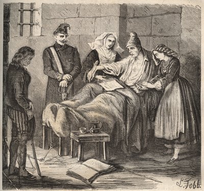 Egy esküvő a Rochefort bagnéban a 19. században. Pierre Zaccone (1817-1895) (Colonia Penale - Büntetőtelep) metszet az „Elítéltek története a megalkotásuktól napjainkig” (1877). Magángyűjtemény. alkotó: Anonymous Anonymous