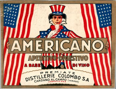 Az Americano olasz rövidital reklámja, Amerika Samu bácsi allegorikus megszemélyesítésével alkotó: Anonymous Anonymous