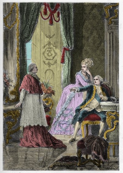 A királynő nyakláncának ügye (1785-1786): Louis Rene Edouard de Rohan bíboros (1734-1803) XVI. Lajos király (1754-1793) és Marie Antoinette királynő (1755-1793) előtt alkotó: Anonymous Anonymous