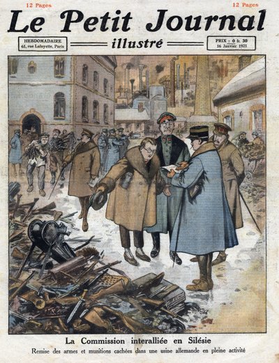 A háború után: Felkelés Felső-Sziléziában a német és a lengyel közösség között. Az Interallied Commission (interallied, inter-lied) beavatkozik Sziléziában, és visszaveri a fegyvereket a német gyárakból. Az illusztráció a „” Le petit Journal””-ból származi alkotó: Anonymous Anonymous
