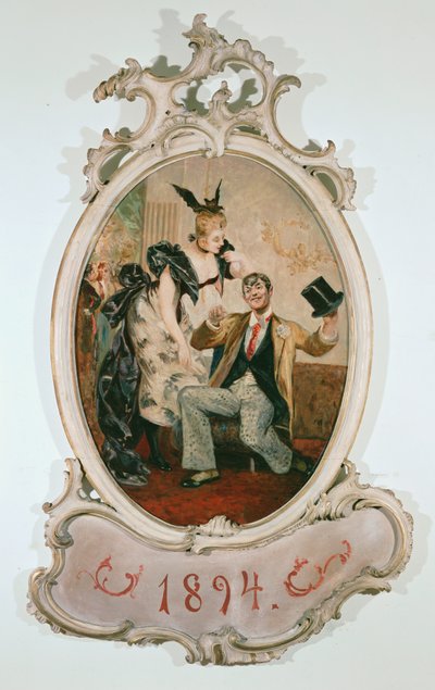 Alexander Girardi és Marie Geistinger mint Falke doktor és Rosalinde Johann Strauss A denevér című operájában... (olaj, karton) alkotó: Anonymous Anonymous
