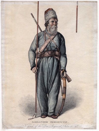 Alekszandr Zemljanuhin, a Don-ezred kozákja - Anonymous - kb 1813 - Rézkarc, akvarell - 34,3x25,3 - Magángyűjtemény alkotó: Anonymous Anonymous