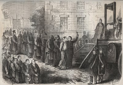 Kivégzés a Toulon Bagne-ban a XIX. Pierre Zaccone (1817-1895) (Colonia Penale - Büntetőtelep) metszet az „Elítéltek története a megalkotásuktól napjainkig” című könyvébe (1877). Magángyűjtemény. alkotó: Anonymous Anonymous
