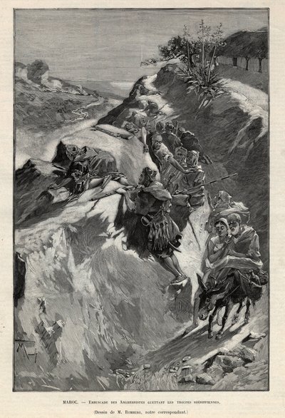 Andjera hegyi felkelés Marokkóban: Angherristák lesben várják a seriffi csapatokat. Metszet az 1892-es „Le monde illustree”-ben. Magángyűjtemény. alkotó: Anonymous Anonymous