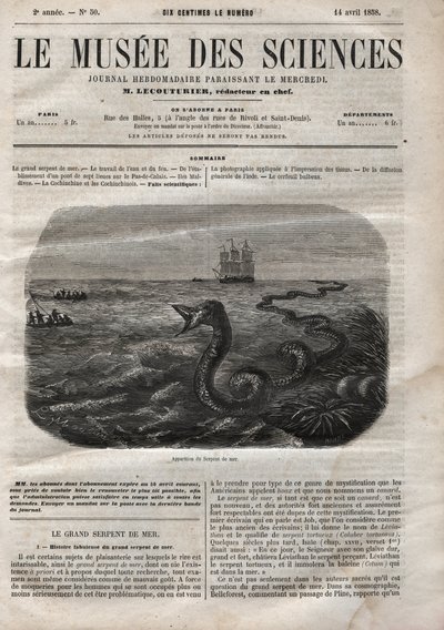 A tengeri kígyó megjelenése. Metszet 1858-ból. A „Musee des Sciences” egyik április 14-i alkotó: Anonymous Anonymous