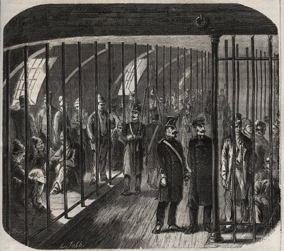 A fedélzeten lévő erők megérkezése a Toulonból Cayenne-be (Guyana) tartó konvoj során az 1851. december 8-i rendelet értelmében. Pierre Zaccone (1817-) metszete „A börtönök története a létrehozásuktól napjainkig” (1877) 1895) (Colonia Penale – Penal co alkotó: Anonymous Anonymous