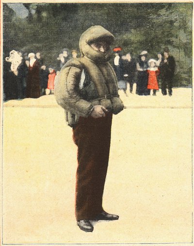 Repülés: Légruha, amely megvédi a repülőket a lezuhanástól. Metszet a „” Le petit parisien””-ben 1910.10.16. Magángyűjtemény. alkotó: Anonymous Anonymous