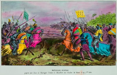 Auray-i csata 1364. szeptember 29-én, az utolsó bretagne-i csata egy angol breton hadsereg között IV. bretagne-i János (III. Montfort-i János, Jean Le Conquereur vagy Le Vaillant) parancsai ellen. alkotó: Anonymous Anonymous