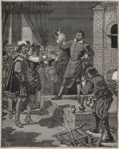 Bernard Palissy (1510-1589), diadalmas francia keramikus kiveszi első zománcdarabjait a sütőből. Metszet 1880-ból Adolphe BITARD „” Les arts et metiers illustres” című könyvébe. alkotó: Anonymous Anonymous
