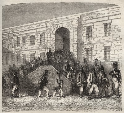 Bresti börtön a XIX. Pierre Zaccone (1817-1895) (Colonia Penale - Büntetőtelep) metszet az „Elítéltek története a megalkotásuktól napjainkig” című könyvébe (1877). Magángyűjtemény. alkotó: Anonymous Anonymous