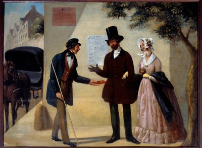 „Au coc fidele” kabaréjel, egy párizsi kocsis, aki szolgálatait ajánlja egy házaspárnak. századi névtelen festmény. Nap. 0,64x0,84 m Párizs, Musee Carnavalet alkotó: Anonymous Anonymous