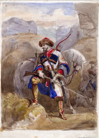 Chamil ou Imam Chamil - Imam Shamil (1797-1871) - Anonymous - 1854 - Akvarell papíron - 32x23 - Magángyűjtemény alkotó: Anonymous Anonymous