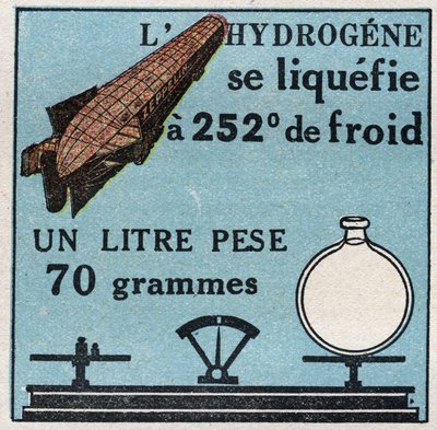 Halmazállapotváltozások: gőzök. A hidrogén cseppfolyósítása 252 fokos hideggel rendelkezik. Névtelen illusztráció 1925-ből. Magángyűjtemény. alkotó: Anonymous Anonymous