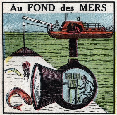 Operatőr: filmet forgat a tengerek fenekén. Névtelen illusztráció 1925-ből. Magángyűjtemény. alkotó: Anonymous Anonymous