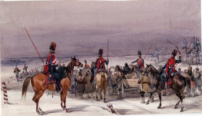 Deportáltakat konvojáló kozákok - Anonymous - 1831 - Akvarell papíron - 13,9x24,3 - Magángyűjtemény alkotó: Anonymous Anonymous