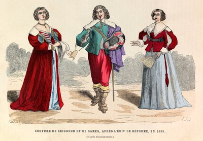 Urak és hölgyek jelmezei az 1633-as párizsi reformszerkesztés után - magángyűjtemény alkotó: Anonymous Anonymous