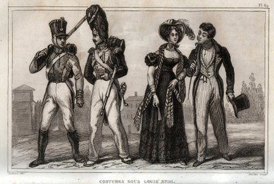Jelmezek XVIII. Lajos alatt. Metszet 1859-ből a „” Le Monde-ban. Minden nép története a legtávolabbi időktől napjainkig”. M. E. de Lostalot-Bachoue (Lostalot Bachoue). Magángyűjtemény. alkotó: Anonymous Anonymous