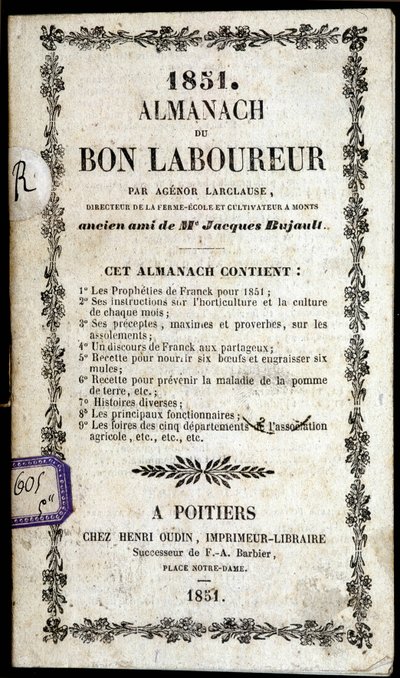 Az Almanach du Bon Ploureur borítója, Agenor Larclause, Poitiers alkotó: Anonymous Anonymous