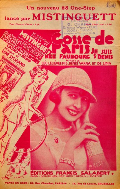 Borító a „Gosse de Paris” című kottához, amelyet Mistinguett (Mistinguette) (1875-1956) francia énekes énekel. alkotó: Anonymous Anonymous