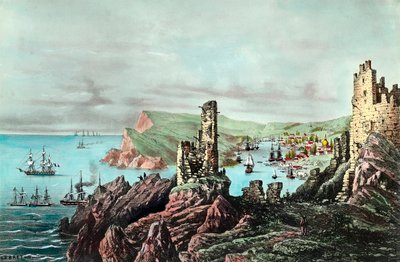 Krími háború: kilátás a krími Balaklava kikötőre. Metszet 1854-1855 körül. Magángyűjtemény alkotó: Anonymous Anonymous
