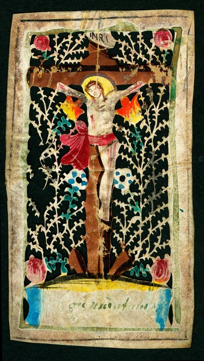 Keresztre feszítés Jámbor kép a csatornában. Feliratok INRI (I.N.R.I.). Magángyűjtemény alkotó: Anonymous Anonymous
