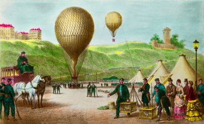 Léggömboszlop és utasgalambok indulása Párizs 1870-es ostrománál, Privee Collection alkotó: Anonymous Anonymous