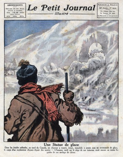 Egy felfedező holttestéből fedezték fel Kanada jegén, évekre eltűnt. Az illusztráció a „" Le petit Journal"-ból származik, 1921. 11. 12. Gyűjtemény alkotó: Anonymous Anonymous