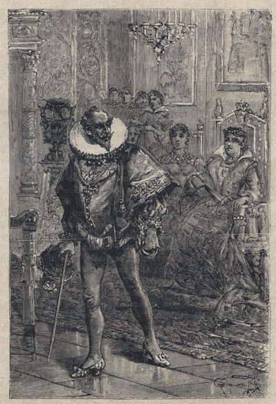 Don Gaspare of Aversa, Procida grófja – metszet Oscar Pio „Lucrezia Borgia” című művéből – 1883 alkotó: Anonymous Anonymous