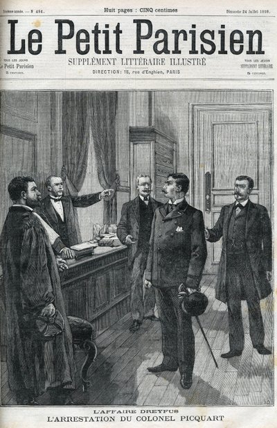 Dreyfus-ügy, 1898-ban, Georges Picquart alezredes (1854-1914) letartóztatása. Az 1898-as „le petit Parisien”-ben. alkotó: Anonymous Anonymous