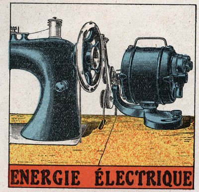 Elektromos teljesítmény: elektromos varrógép. 1925 névtelen illusztrációja. Magángyűjtemény. alkotó: Anonymous Anonymous