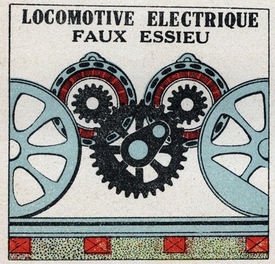 Villamos vasutak: elektromos mozdony áltengelye. Névtelen illusztráció 1925-ből. Magángyűjtemény. alkotó: Anonymous Anonymous