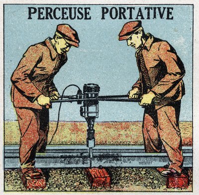 Elektromos szerszámok: hordozható fúró. Névtelen illusztráció 1925-ből. Magángyűjtemény. alkotó: Anonymous Anonymous