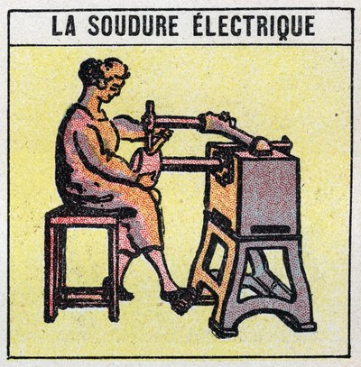 Elektromos szerszámok: elektromos hegesztés. 1925 névtelen illusztrációja. Magángyűjtemény. alkotó: Anonymous Anonymous