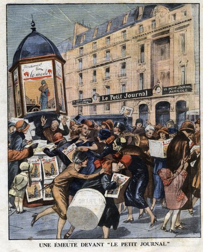 Emute des femmes a „La mode” magazin új formátumának kioszkkiadásán Párizsban. Az illusztráció a "" Le petit journal"-ból származik, 1925.11.01. Gyűjteményi díj alkotó: Anonymous Anonymous