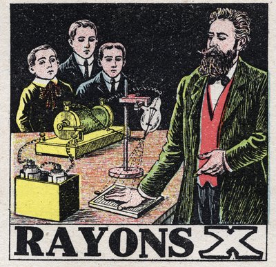 Éter (anyag): Wilhelm Conrad Roentgen vagy Roentgen (1845-1923) német fizikus által felfedezett röntgensugarak. Névtelen illusztráció 1925-ből. Magángyűjtemény. alkotó: Anonymous Anonymous