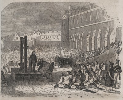 Joseph Bordelet kivégzése a bresti Bagnéban. Pierre Zaccone (1817-1895) (Colonia Penale - Büntetőtelep) metszet az „Elítéltek története a megalkotásuktól napjainkig” című könyvébe (1877). Magángyűjtemény. alkotó: Anonymous Anonymous