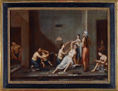 ""Nők a hammamban mossák egymást"" (Hölgyek a Hammamban) Névtelen festmény 1741 - Olaj, vászon, 39x53 - Magángyűjtemény alkotó: Anonymous Anonymous