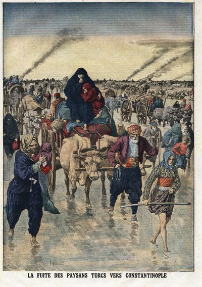 Első balkáni háború: a török parasztok menekülése Konstantinápolyba. Az illusztráció a „” Le Petite Journal”” 1912.11.24.-ből vett magángyűjtemény. alkotó: Anonymous Anonymous