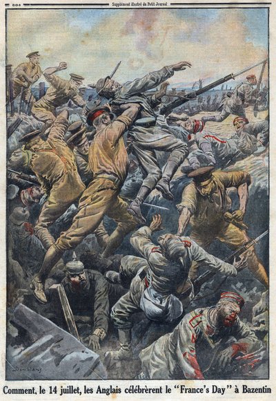 Első világháború 1914-1918 (14-18. háború). A krétai Bazentin csata 1916. július 13-án és 14-én, ahol az angolok szembeszálltak a német hadsereggel. A „Le Petite Journal”-ban, 1916.08.06. Magángyűjtemény alkotó: Anonymous Anonymous
