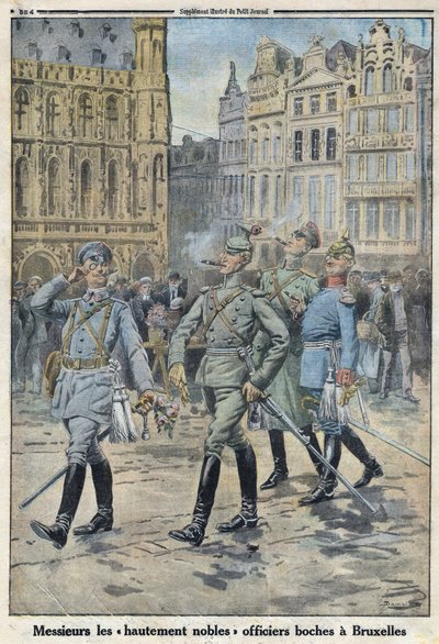 Első világháború 1914-1918 (14-18. háború). A brüsszeli német tisztek „nagyon nemes bocsokként” képviselték magukat. A „Le Petite Journal”-ban, 1916.05.28. Magángyűjtemény alkotó: Anonymous Anonymous