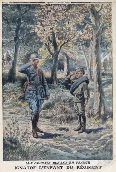 Első világháború 1914-1918 (14-18. háború). A fiatal orosz katona Ignatof egy francia hadsereg ezredében. A „Le Petité Journal”-ban, 1916.05.21. Magángyűjtemény alkotó: Anonymous Anonymous