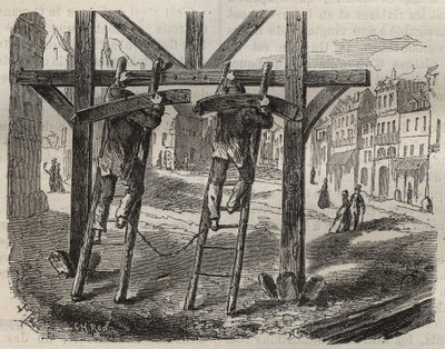 Forcats asztalosok a Toulon Bagne-ban a 19. században. Pierre Zaccone (1817-1895) (Colonia Penale - Büntetőtelep) metszet az „Elítéltek története a megalkotásuktól napjainkig” című könyvébe (1877). Magángyűjtemény. alkotó: Anonymous Anonymous