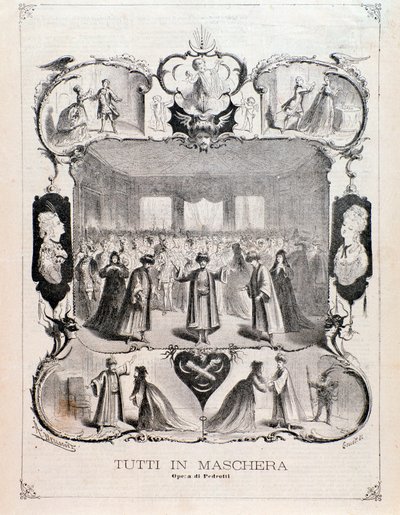 Frontispiece a Tutti maszkos kottájából, Carlo Pedrotti operája alkotó: Anonymous Anonymous