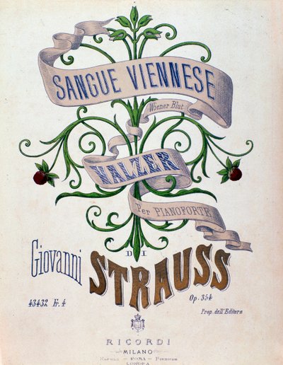Johann Strauss Bécsi vér című partitúrájának frontképe alkotó: Anonymous Anonymous