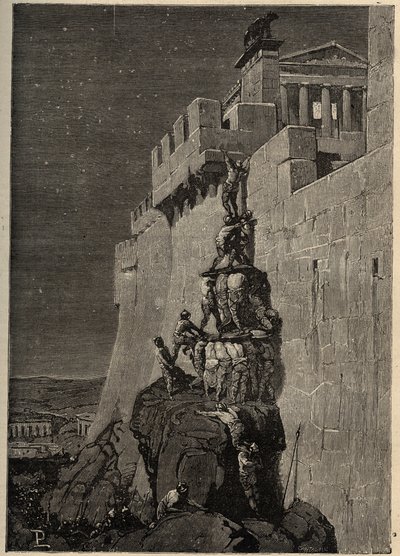 Gallok megpróbálják elfoglalni a Capitoliumot (Kr. e. 390) - A libák megmentik a római Capitoliumot a gall hódítóktól - - metszet 1890 alkotó: Anonymous Anonymous