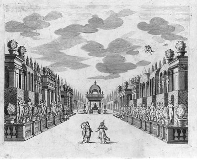 Illusztráció az opera II. felvonásának 4. jelenetéhez Francesco Sacrati „” Bellerofonte” 5 felvonásban. A dekorációt Jacopo Torelli készítette alkotó: Anonymous Anonymous