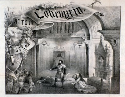 Illusztráció a 2. jelenethez, a Lohengrin, Wagner operája III. felvonása alkotó: Anonymous Anonymous